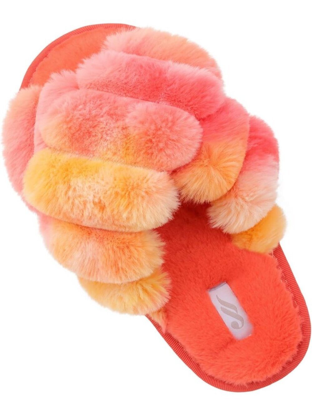 Women's Orange Fuzzy Fluffy House Cozy Criss Cross Furry Open Toe Slipper Shoes